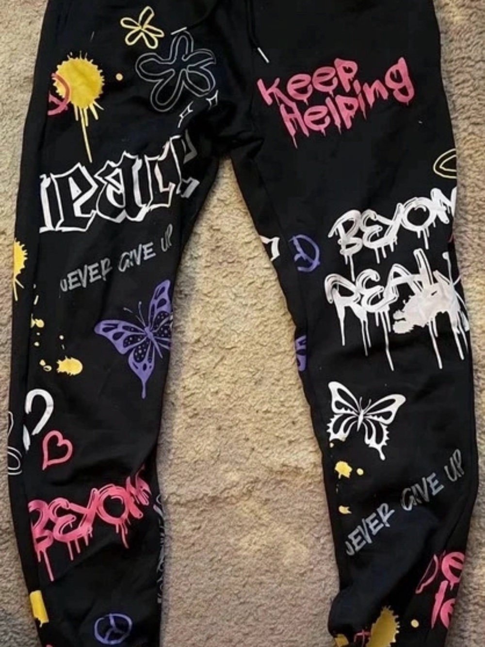Black Graphic Joggers with Multicolor Print Accents